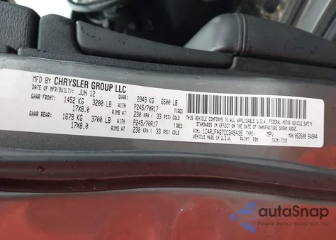 2012 Jeep Grand Cherokee Laredo z USA, uszkodzony, nr VIN 1C4RJFAG7CC345435